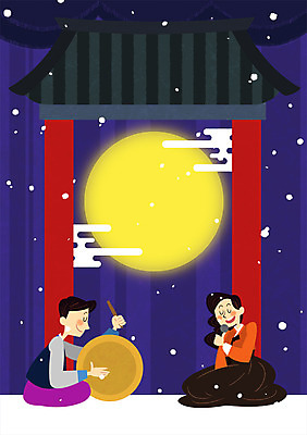 PSD 구름 여자 남자 일러스트 노래 기와 성인 두명 설날 공연 무대 달 한복 북 마이크 뮤지컬 판소리 판소리북 눈내림 국내일러스트 자연요소 한국전통 명절 음악 음향기기 타악기 눈_날씨 사람 이벤트 전통의상 전통공연 파일형식