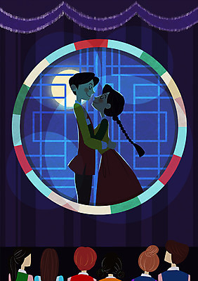 PSD 커플 여자 남자 일러스트 안기 여러명 성인 설날 중국 공연 무대 달 한복 전통문 관람 뮤지컬 전통문살 국내일러스트 자연요소 한국전통 전통 명절 아시아 다수 관계 모션 사람 이벤트 문 전통의상 문살 파일형식