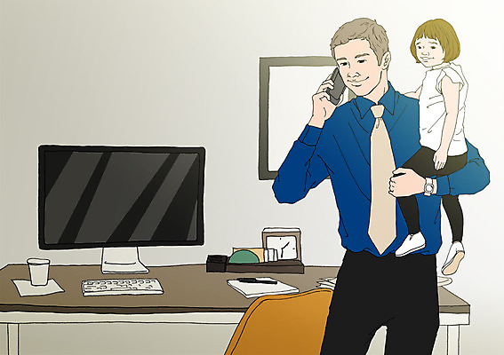 PSD 여자 남자 종이 어린이 일러스트 안기 실내 성인 두명 컵 컴퓨터 사무실 펜 화목 다정 자녀 키보드 아빠 책상 통화 아트툰 국내일러스트 식기 가구 컨셉 비즈니스 가족 모션 사람 내부 전자제품 필기구 그림 파일형식