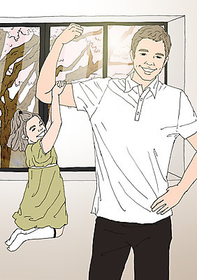 PSD 나무 여자 남자 어린이 거실 일러스트 창문 실내 성인 두명 화목 다정 자녀 아빠 아트툰 들어올리기 국내일러스트 식물 컨셉 가족 모션 사람 내부 그림 파일형식