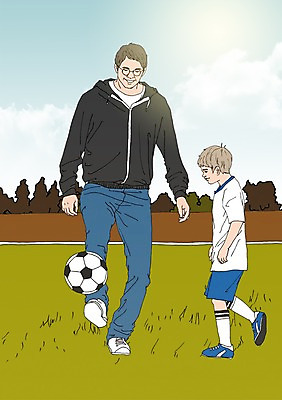 주간 PSD 공원 남자 어린이 일러스트 축구공 성인 야외 두명 화목 다정 자녀 아빠 공놀이 축구복 아트툰 국내일러스트 자연요소 공공시설 컨셉 공 축구용품 가족 놀이 사람 운동복 축구 그림 파일형식