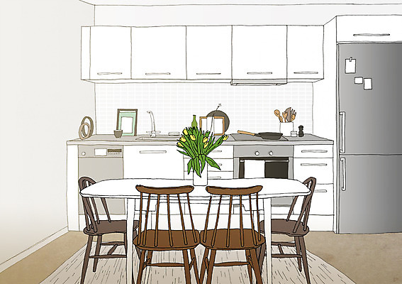 PSD 백그라운드 의자 일러스트 식탁 실내 사람없음 인테리어 주방 꽃병 싱크대 냉장고 아트툰 국내일러스트 디자인 꽃 가구 탁자 내부 가전제품 개수대 그림 파일형식