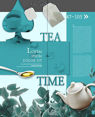 PSD 템플릿 편집 표지디자인 북디자인 영어 출판디자인 내지 리플렛 2단접지 북커버 티타임 팜플렛 사람없음 티스푼 찻주전자 허브 티백 민트색 스페이드 허브차 이미지템플릿 식물 문자 컬러 주전자 휴식 차_음료 숟가락 파일형식