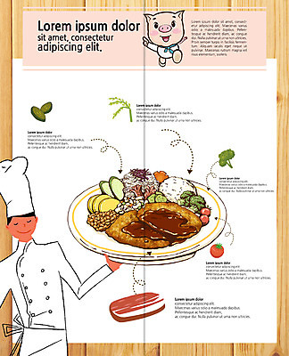 PSD 템플릿 편집 표지디자인 북디자인 출판디자인 남자 내지 리플렛 동물캐릭터 2단접지 북커버 식재료 한명 팜플렛 상반신 성인 앞모습 요리사 돼지 돈가스 이미지템플릿 동물 직업 캐릭터 1 뷰포인트 포유류 사람 커틀릿 파일형식