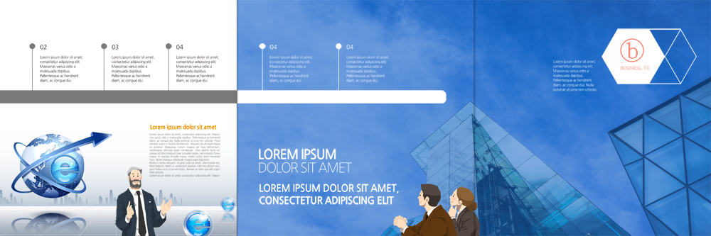 PSD 템플릿 편집 표지디자인 북디자인 출판디자인 남자 화살표 내지 지구 리플렛 북커버 3단접지 서기 팜플렛 상반신 성인 앞모습 세명 비즈니스맨 연혁 이미지템플릿 뷰포인트 비즈니스 모션 사람 직장인 파일형식