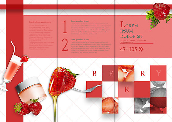 PSD 템플릿 편집 표지디자인 북디자인 출판디자인 내지 리플렛 북커버 3단접지 딸기 팜플렛 사람없음 빨간색 뷰티 화장품 크림 꿀 딸기주스 이미지템플릿 컬러 과일 과일주스 파일형식