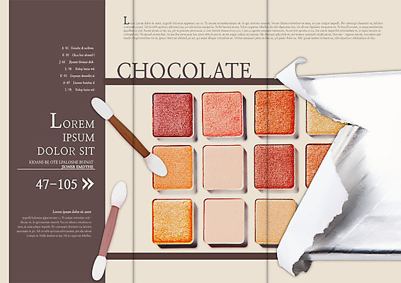 PSD 템플릿 편집 표지디자인 북디자인 출판디자인 내지 리플렛 북커버 3단접지 팜플렛 사람없음 뷰티 화장품 아이섀도 이미지템플릿 파일형식