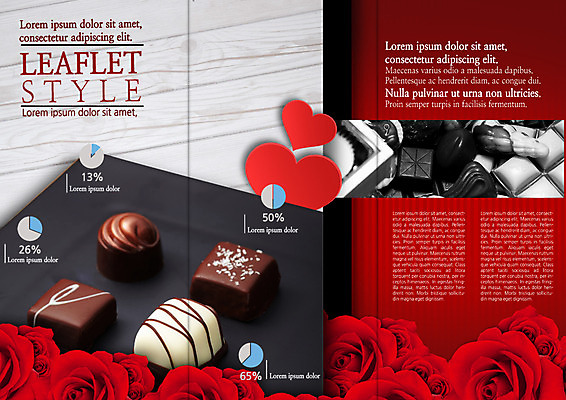 PSD 템플릿 편집 표지디자인 북디자인 출판디자인 내지 리플렛 북커버 3단접지 그래프 발렌타인데이 팜플렛 사람없음 장미 초콜릿 하트 이미지템플릿 모양 꽃 데이이벤트 디저트 파일형식