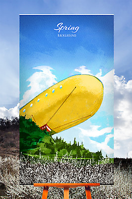 주간 PSD 나무 구름 편집 백그라운드 일러스트 하늘 산 꽃나무 풍경 사람없음 야외 봄 이젤 비행선 봄배경 국내일러스트 자연요소 식물 계절 꽃 미술도구 파일형식