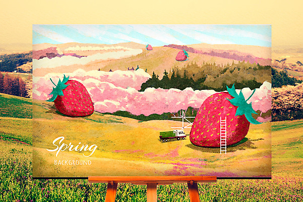 주간 PSD 나무 편집 백그라운드 일러스트 사다리 하늘 딸기 산 풍경 초원 사람없음 야외 봄 트럭 이젤 봄배경 국내일러스트 자연요소 식물 계절 과일 자동차 미술도구 도구 파일형식