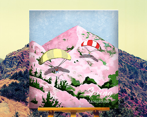 주간 PSD 나무 편집 백그라운드 일러스트 하늘 산 사람 풍경 야외 두명 봄 이젤 패러글라이딩 봄배경 국내일러스트 자연요소 식물 계절 스포츠 미술도구 파일형식