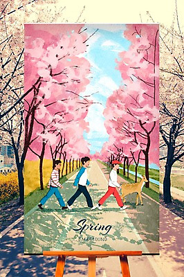 주간 PSD 나무 편집 남자 어린이 백그라운드 일러스트 하늘 사슴 풍경 야외 세명 봄 벚꽃 개나리 가로수 이젤 봄배경 국내일러스트 자연요소 식물 계절 꽃 포유류 사람 미술도구 파일형식