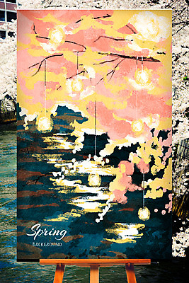 PSD 나무 편집 백그라운드 일러스트 하늘 조명 풍경 사람없음 야외 강 봄 벚꽃 야간 이젤 봄배경 국내일러스트 자연요소 식물 계절 꽃 미술도구 파일형식