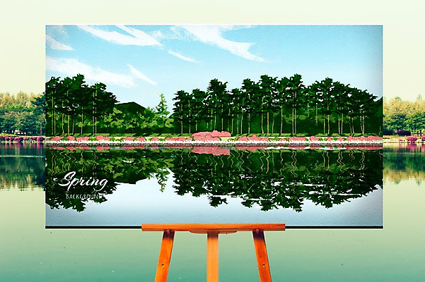 주간 PSD 나무 구름 편집 꽃 백그라운드 일러스트 하늘 산 풍경 사람없음 야외 강 봄 이젤 봄배경 국내일러스트 자연요소 식물 계절 미술도구 파일형식