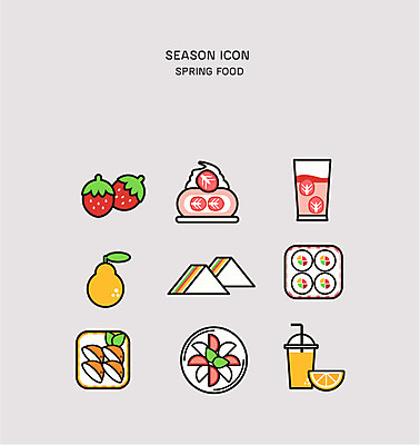 아이콘 음식 딸기 샌드위치 사람없음 세트 케이크 봄 샐러드 오렌지주스 김밥 음식아이콘 한라봉 유부초밥 2D아이콘 AI파일 계절 과일 디저트 초밥 과일주스 파일형식 벡터