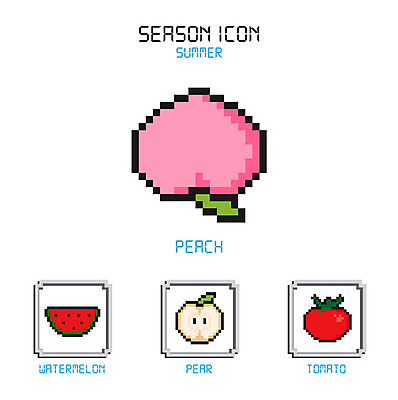 아이콘 계절 토마토 여름음식 수박 사람없음 여름 세트 배 복숭아 픽셀 제철음식 제철과일 2D아이콘 AI파일 음식 채소 과일 제철 파일형식 벡터 여름_계절