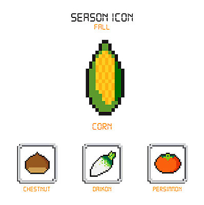 아이콘 계절 감 옥수수 사람없음 세트 가을 밤 무 픽셀 2D아이콘 AI파일 과일 곡류 뿌리채소 견과류 파일형식 벡터