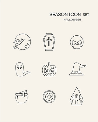 사람없음 세트 할로윈 달 가을 항아리 성 유령 눈동자 라인아이콘 관 박쥐 마녀모자 잭오랜턴 해골모형 2D아이콘 AI파일 자연요소 아이콘 모자_잡화 건축물 계절 포유류 모형 눈_신체부위 도자기 파일형식 벡터