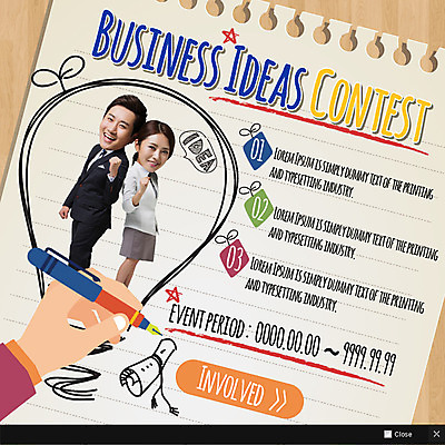 PSD 템플릿 여자 남자 종이 웹템플릿 비즈니스 아이디어 팝업 이벤트팝업 웹팝업 성인 두명 만년필 새싹 한국인 전구모양 이미지템플릿 모양 식물 컨셉 전구 사람 동양인 펜 파일형식