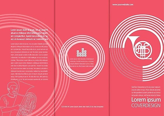 템플릿 편집 표지디자인 북디자인 출판디자인 표지 리플렛 분홍색 북커버 3단접지 팜플렛 취미 사람없음 트럼펫 이미지템플릿 AI파일 컬러 금관악기 파일형식 벡터