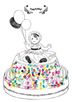 PSD 여자 일러스트 한명 케이크 아기 생일케이크 풍선 돌잔치 첫돌 국내일러스트 1 디저트 사람 돌_생일 파일형식