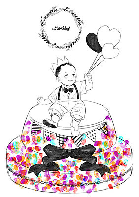 PSD 남자 리본 일러스트 왕관 한명 케이크 아기 생일케이크 풍선 돌잔치 첫돌 국내일러스트 1 디저트 사람 돌_생일 파일형식