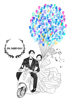 PSD 커플 여자 남자 신부 부케 웨딩드레스 신랑 결혼 일러스트 정장 턱시도 성인 두명 스쿠터 풍선 국내일러스트 드레스 옷 꽃다발 관계 사람 이벤트 오토바이 파일형식