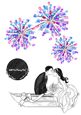 PSD 커플 여자 남자 리본 신부 부케 웨딩드레스 신랑 결혼 일러스트 불꽃놀이 정장 턱시도 성인 두명 마주보기 선박 국내일러스트 드레스 옷 꽃다발 수상교통 관계 모션 놀이 사람 이벤트 파일형식