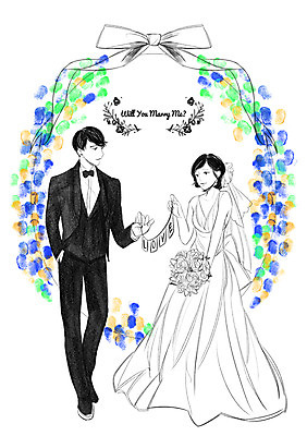 PSD 커플 여자 남자 리본 신부 부케 웨딩드레스 신랑 결혼 일러스트 사랑 정장 턱시도 성인 두명 국내일러스트 드레스 옷 감정 꽃다발 관계 사람 이벤트 파일형식