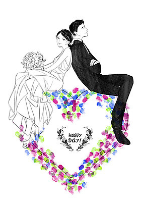 PSD 커플 여자 남자 신부 부케 웨딩드레스 신랑 결혼 일러스트 정장 턱시도 성인 두명 등맞대기 하트 국내일러스트 모양 드레스 옷 꽃다발 관계 모션 사람 이벤트 파일형식