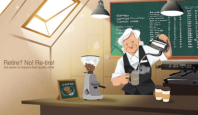 PSD 여자 노년 일러스트 창문 주전자 조명 실내 한명 실버라이프 머그컵 자신감 종이컵 커피메이커 집중 메뉴판 열정 바리스타 국내일러스트 직업 1 라이프스타일 감정 컨셉 주방용품 사람 성인 내부 컵 일회용 커피용품 파일형식