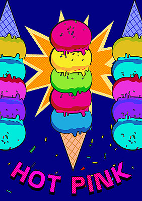 PSD 영어 분홍색 일러스트 디저트 사람없음 팝아트 콘아이스크림 국내일러스트 문자 음식 컬러 아이스크림 그림 파일형식