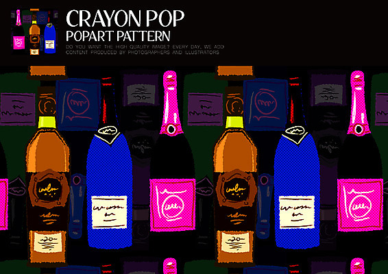 PSD ZIP 음식 패턴 일러스트 술병 주류 사람없음 와인 샴페인 와인병 팝아트 샴페인병 키치 국내일러스트 음료 컨셉 무늬 병_용기 그림 파일형식