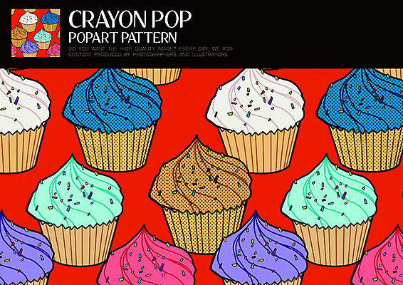 PSD ZIP 음식 빵 패턴 일러스트 사람없음 컵케이크 팝아트 머핀 스프링클 키치 국내일러스트 컨셉 무늬 장식 케이크 그림 파일형식