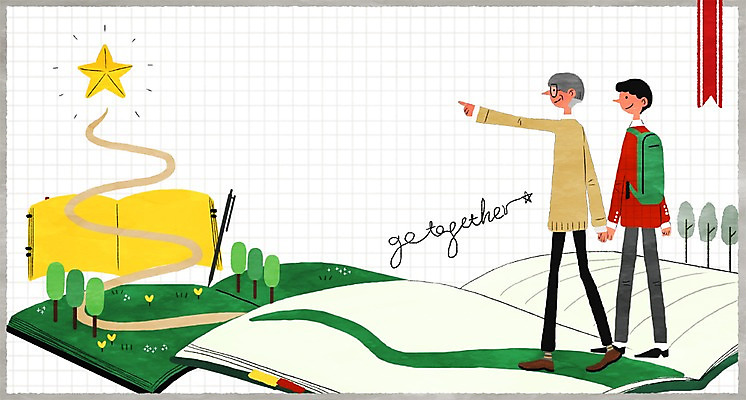 PSD 나무 학생 남자 교복 별 일러스트 청소년 책가방 성인 두명 책 볼펜 학부모 국내일러스트 자연요소 식물 옷 가방 사람 부모 펜 파일형식