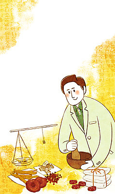 PSD 남자 일러스트 저울 한명 성인 한의학 약재 한약 대추 한의원 막자사발 한의사 약탕기 약봉지 국내일러스트 1 의학 주방용품 병원 사람 약 의사 사발 파일형식