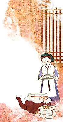 PSD 여자 일러스트 쟁반 한명 성인 한의학 약재 사발 한약 전통문 한의원 한의사 약탕기 약봉지 의녀 전통문살 국내일러스트 1 전통 의학 주방용품 병원 사람 약 문 의사 사기그릇 문살 파일형식