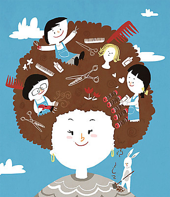 PSD 구름 직업 여자 남자 어린이 일러스트 여러명 세명 토끼 머리빗 체험학습 체험 파마 마네킹 드라이어 미용사 호기심 직업체험 미용가위 파마기구 파마약품 국내일러스트 자연요소 헤어스타일 감정 다수 컨셉 포유류 가위_도구 사람 반려동물 미용용품 파일형식