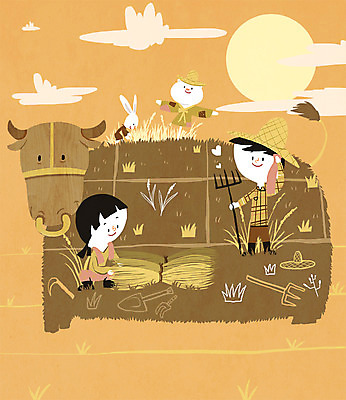 PSD 구름 직업 여자 남자 어린이 일러스트 곰 두명 태양 농사 토끼 체험학습 체험 소 볏짚 농부 호기심 밀짚모자 허수아비 직업체험 국내일러스트 자연요소 동물 모자_잡화 감정 컨셉 농업 포유류 사람 반려동물 짚 파일형식