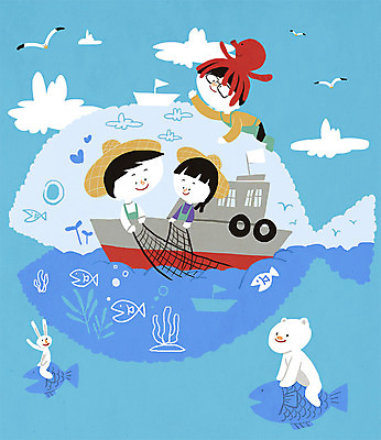 PSD 구름 직업 여자 남자 어린이 일러스트 곰 갈매기 어류 세명 토끼 체험학습 체험 그물 어부 호기심 밀짚모자 문어 직업체험 선박 국내일러스트 자연요소 동물 모자_잡화 감정 컨셉 수상교통 포유류 조류 연체동물 사람 반려동물 수중동물 파일형식