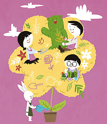 PSD 식물 구름 직업 여자 남자 꽃 화분 어린이 일러스트 곰 나뭇잎 선인장 세명 앞치마 물뿌리개 토끼 체험학습 체험 모종삽 호기심 직업체험 원예사 정원사 국내일러스트 자연요소 동물 감정 컨셉 잎 포유류 사람 반려동물 삽 파일형식