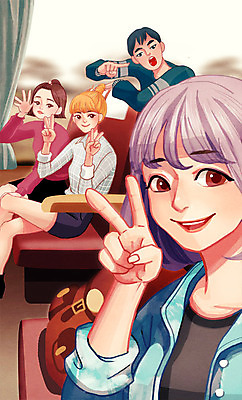 주간 PSD 여자 남자 여행 의자 가방 일러스트 여러명 성인 야외 다정 우정 셀프카메라 브이 인증 자랑 국내일러스트 자연요소 잡화 가구 다수 컨셉 사람 손짓 친구 사진촬영 파일형식