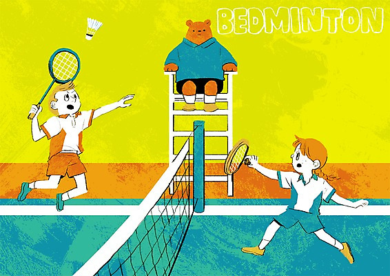 PSD 동물 여자 남자 어린이 스포츠 의자 일러스트 곰 두명 점프 배드민턴라켓 셔틀콕 배드민턴 배드민턴선수 배드민턴장 베드민턴선수 국내일러스트 스포츠용품 가구 포유류 모션 운동선수 사람 구기 라켓 베드민턴 파일형식