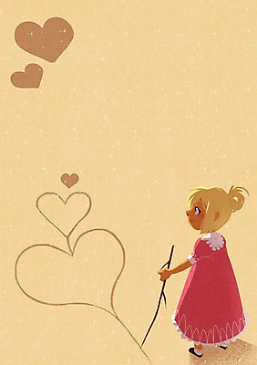 PSD 여자 어린이 모래 일러스트 한명 하트 사랑나눔 나무막대기 국내일러스트 모양 1 사랑 사람 막대기 나눔 파일형식