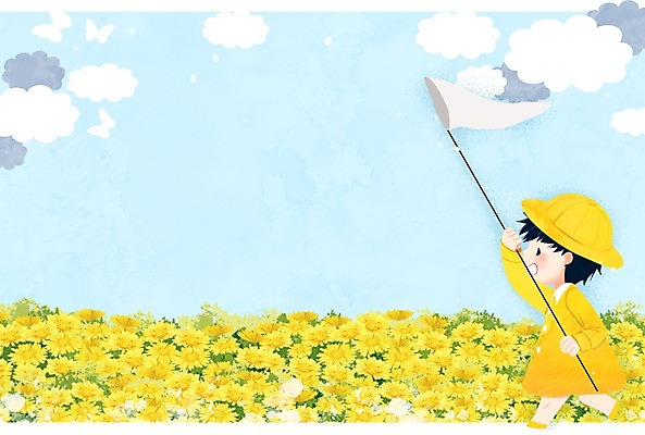 PSD 구름 남자 꽃 어린이 나비 꽃밭 일러스트 한명 유치원생 유치원생라이프 유치원복 곤충채집 채집망 프레임일러스트 국내일러스트 자연요소 식물 1 라이프스타일 옷 곤충 프레임 사람 수집 파일형식