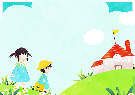 PSD 구름 여자 남자 꽃 어린이 가방 일러스트 학교 두명 유치원 유치원생 풀잎 유치원생라이프 등교 유치원복 프레임일러스트 국내일러스트 자연요소 식물 라이프스타일 잡화 옷 교육 잎 프레임 사람 풀_식물 등하교 파일형식