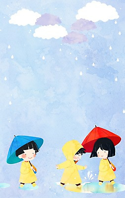 PSD 구름 여자 남자 어린이 일러스트 우산 세명 유치원생 비 빗방울 유치원생라이프 우비 유치원복 프레임일러스트 국내일러스트 자연요소 라이프스타일 옷 날씨 프레임 사람 비_날씨 파일형식