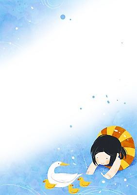 PSD 여자 어린이 일러스트 물놀이 오리 한명 유치원생 유치원생라이프 튜브 프레임일러스트 국내일러스트 1 라이프스타일 놀이 조류 프레임 사람 파일형식