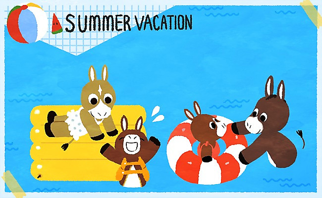 PSD 동물 수영복 일러스트 가족 물놀이 수박 수영장 사람없음 여름휴가 바캉스 비치볼 튜브 당나귀 동물가족 프레임일러스트 국내일러스트 옷 과일 공 관계 놀이 휴가 프레임 바캉스용품 말_동물 파일형식 여름_계절