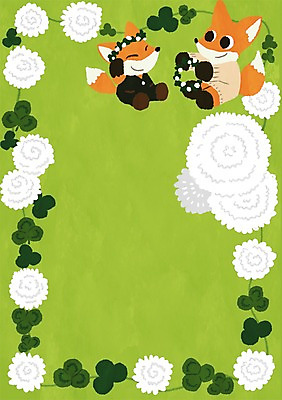 PSD 동물 꽃 일러스트 가족 사람없음 화관 클로버 토끼풀 여우 동물가족 프레임일러스트 국내일러스트 식물 포유류 관계 프레임 파일형식